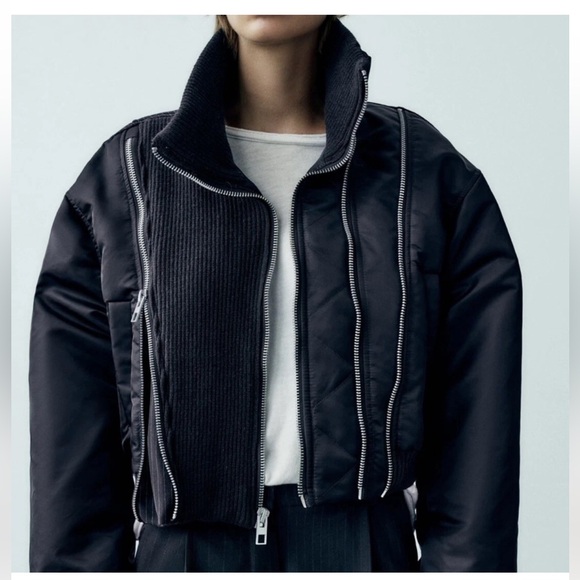 Zara Jackets & Blazers - Zara Black Bomber Jacket with Silver Zippers